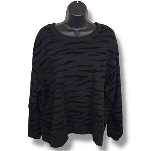 Large Black Zebra Velour Accent Sweatshirt Long Sleeve Animal Print Goth